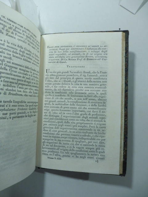 Saggi per determinare l'influenza che esercita la luce nelle manifestazioni e sviluppi degli esseri vegetabili e animali la cui origine era stata attribuita.. (Stralcio da: Nuovo giornale de' letterati. N. 81. 1835)